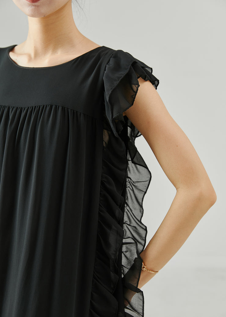 DIY Black Ruffled Tie Waist Chiffon Robe Dresses Summer