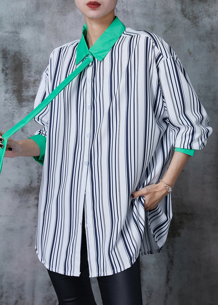 DIY Black Striped Patchwork Cotton Shirt Tops Summer