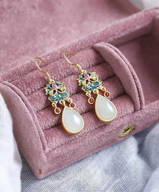 DIY Blue Cloisonne Jade Agate Drop Earrings