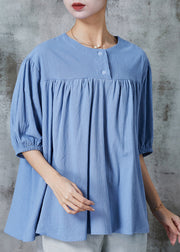 DIY Blue Oversized Cotton Shirt Tops Summer