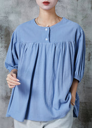 DIY Blue Oversized Cotton Shirt Tops Summer