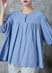 DIY Blue Oversized Cotton Shirt Tops Summer