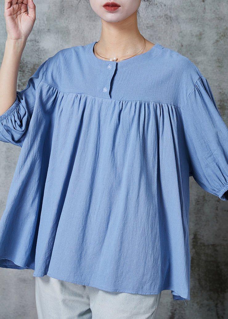 DIY Blue Oversized Cotton Shirt Tops Summer