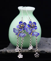 DIY Blue Sterling Silver Butterfly Floral Tassel Drop Earrings