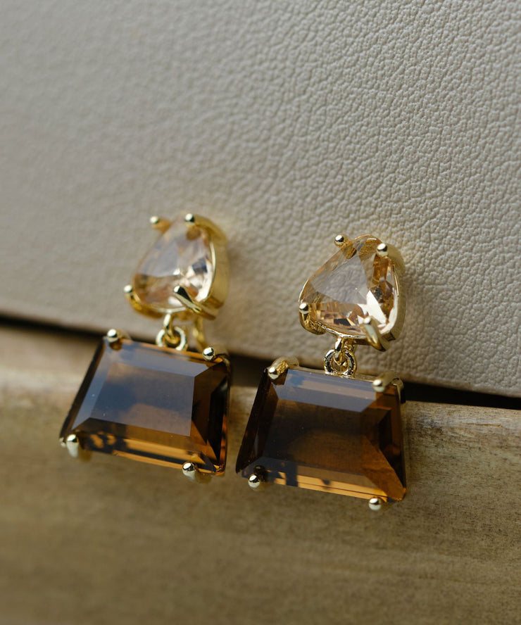 DIY Brown Copper Overgild Crystal Drop Earrings