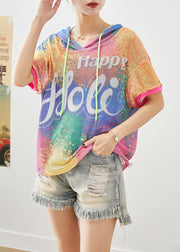 DIY Chromatic Hooded Tie Dye Tulle Loose Sweatshirts Top Summer