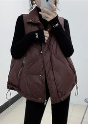 DIY Chocolate Thin Zipper Pocket Winter Down Cotton Vest