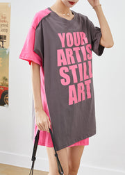 DIY Colorblock Asymmetrical Patchwork Letter Print Cotton Long Tanks Summer