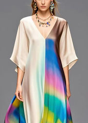 DIY Colorblock Asymmetrical Patchwork Tie Dye Silk Dresses Summer