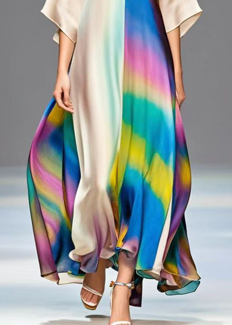 DIY Colorblock Asymmetrical Patchwork Tie Dye Silk Dresses Summer