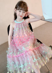 DIY Colorblock Butterfly Embroideried Tulle Girls Long Dresses Summer