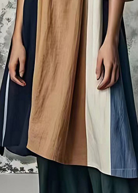 DIY Colorblock Oversized Patchwork Cotton Dresses Flare Sleeve