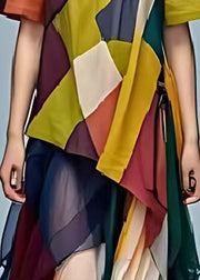 DIY Colorblock Oversized Patchwork Tulle Robe Dresses Summer