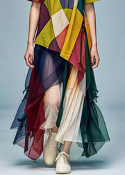 DIY Colorblock Oversized Patchwork Tulle Robe Dresses Summer