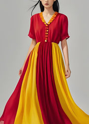DIY Colorblock V Neck Ruffled Patchwork Chiffon Maxi Dress Summer