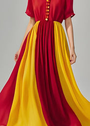 DIY Colorblock V Neck Ruffled Patchwork Chiffon Maxi Dress Summer