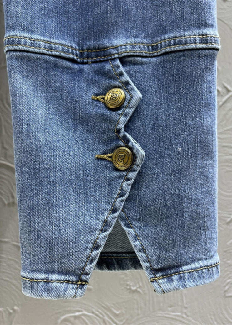 DIY Denim Blue High Waist Sashes Crop Pants Summer