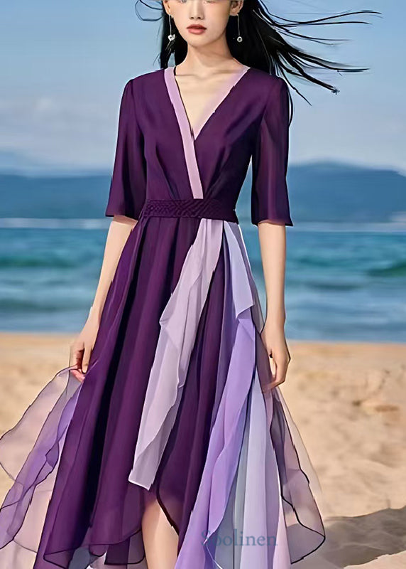 DIY Dull Purple Exra Large Hem Silm Fit Chiffon Beach Dress Summer