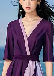 DIY Dull Purple Exra Large Hem Silm Fit Chiffon Beach Dress Summer