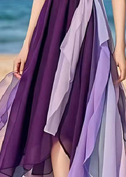 DIY Dull Purple Exra Large Hem Silm Fit Chiffon Beach Dress Summer