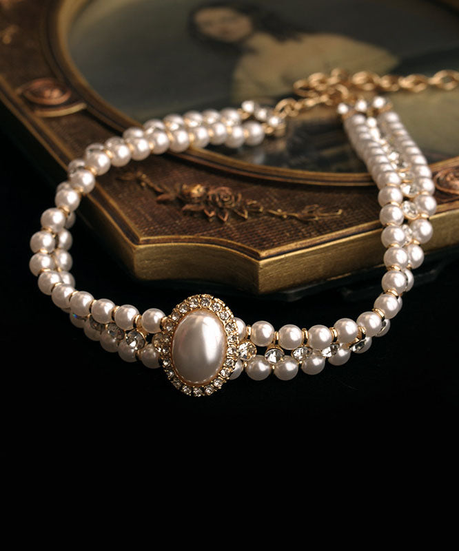 DIY Gold Alloy Inlaid Pearl Zircon Princess Necklace