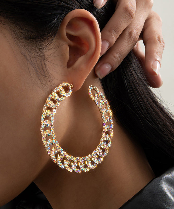 DIY Gold Alloy Inlaid Zircon C Shaped Hoop Earrings