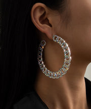 DIY Gold Alloy Inlaid Zircon C Shaped Hoop Earrings