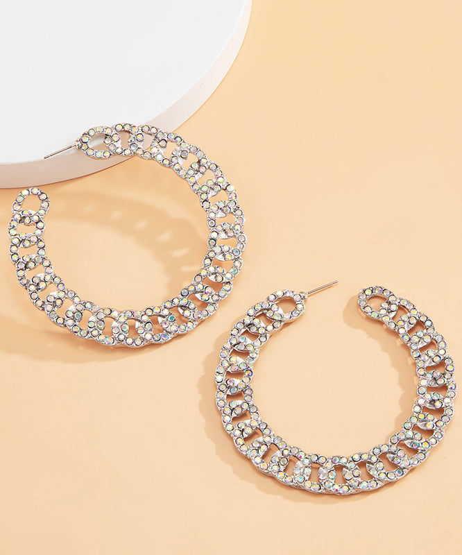 DIY Gold Alloy Inlaid Zircon C Shaped Hoop Earrings