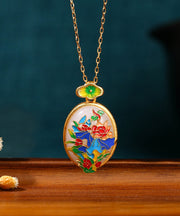 DIY Gold Ancient Gold Jade Enamel Floral Pendant Necklace