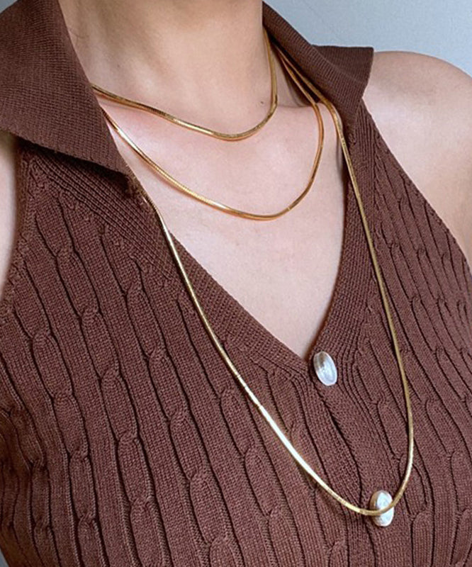 DIY Gold Stainless Steel Bilayer Sweater Necklace