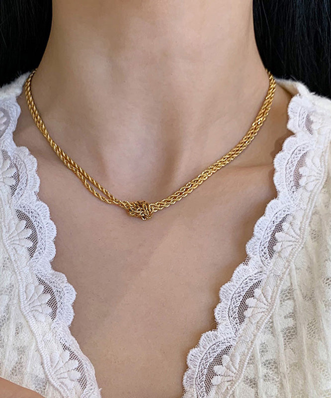 DIY Gold Stainless Steel Double Layer Fried Dough Twists Necklace