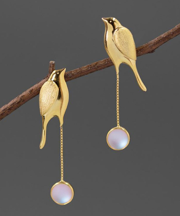 DIY Gold Sterling Silver Overgild Coloured Glaze Little Bird Drop Earrings
