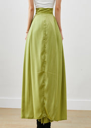 DIY Grass Green Tie Waist Silk A Line Skirts Fall