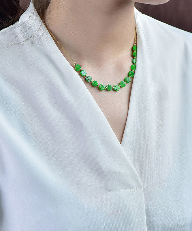 DIY Green 14K Gold Jade Dry Green Gratuated Bead Necklace