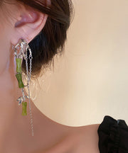 DIY Green Bamboo Alloy Acrylic Tassel Drop Earrings