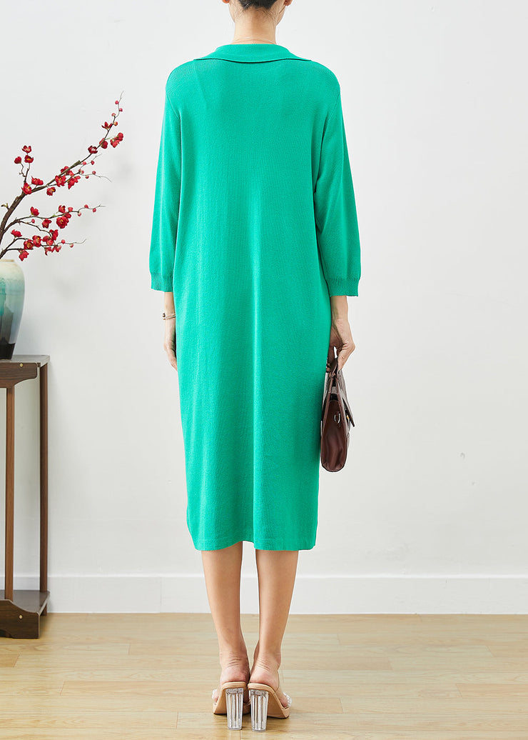 DIY Green Oversized Hot Fixrhinestone Knit Mid Dress Fall