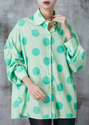 DIY Green Oversized Wrinkled Cotton Blouses Spring