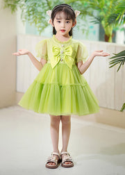 DIY Green Ruffled Patchwork Tulle Kids Girls Dress Summer