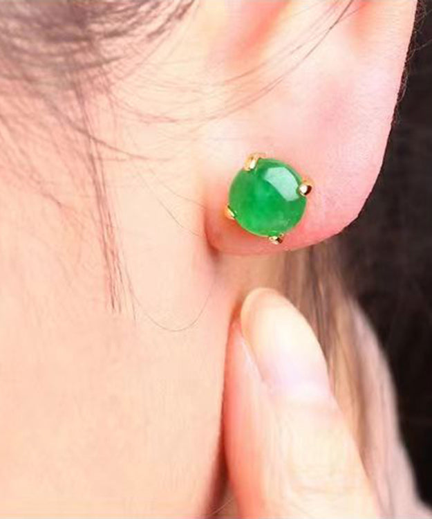 DIY Green Sterling Silver Inlaid Jade Stud Earrings