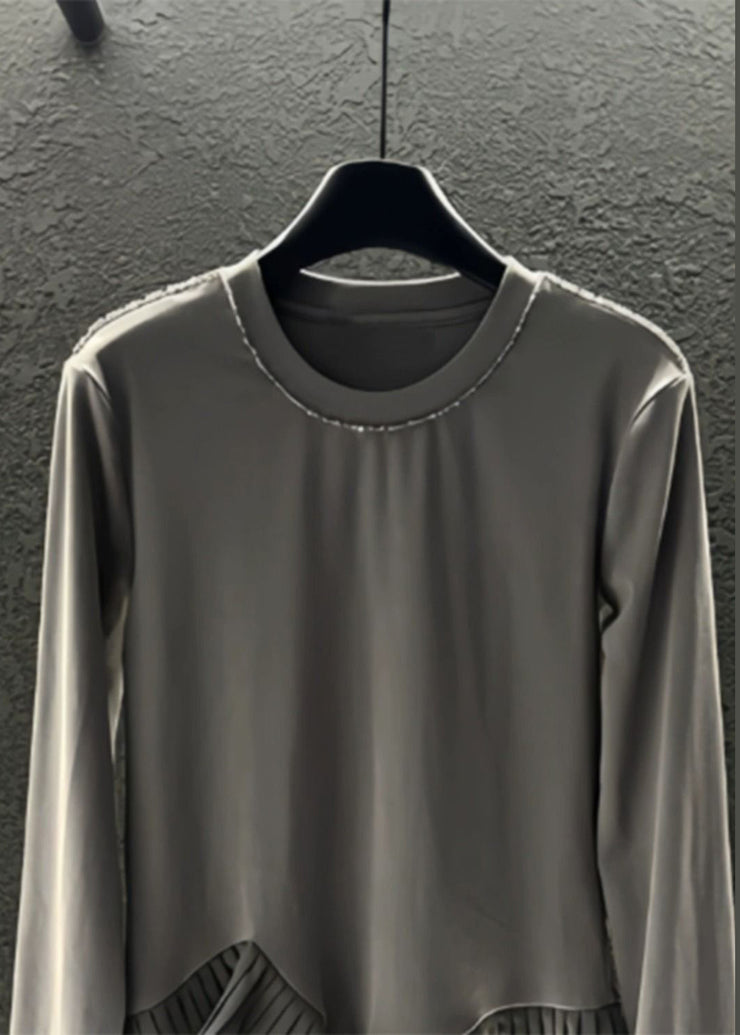 DIY Grey Asymmetrical Patchwork Wrinkled Cotton Sweatshirts Top Spring