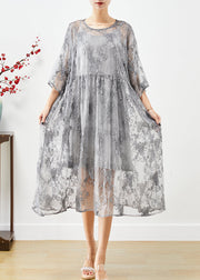 DIY Grey Embroidered Tulle Party Dress Two Piece Set Summer