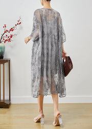 DIY Grey Embroidered Tulle Party Dress Two Piece Set Summer