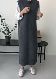 DIY Grey O Neck Patchwork Knit Vest Dress Sleeveless