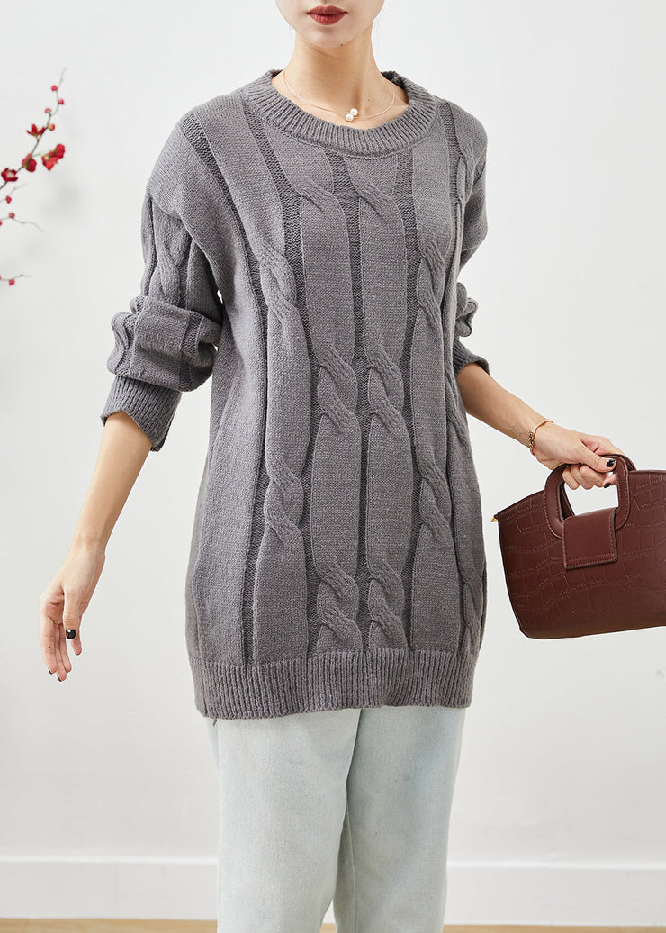 DIY Grey Oversized Thick Cable Knit Sweater Tops Winter