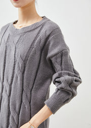 DIY Grey Oversized Thick Cable Knit Sweater Tops Winter