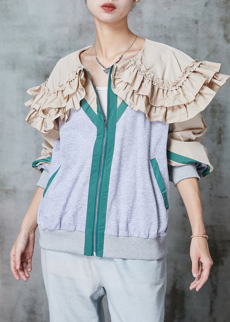 DIY Grey Ruffled Patchwork Cotton Jackets Spring