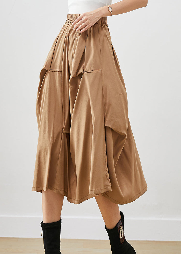 DIY Khaki Asymmetrical Oversized Cotton Skirt Fall