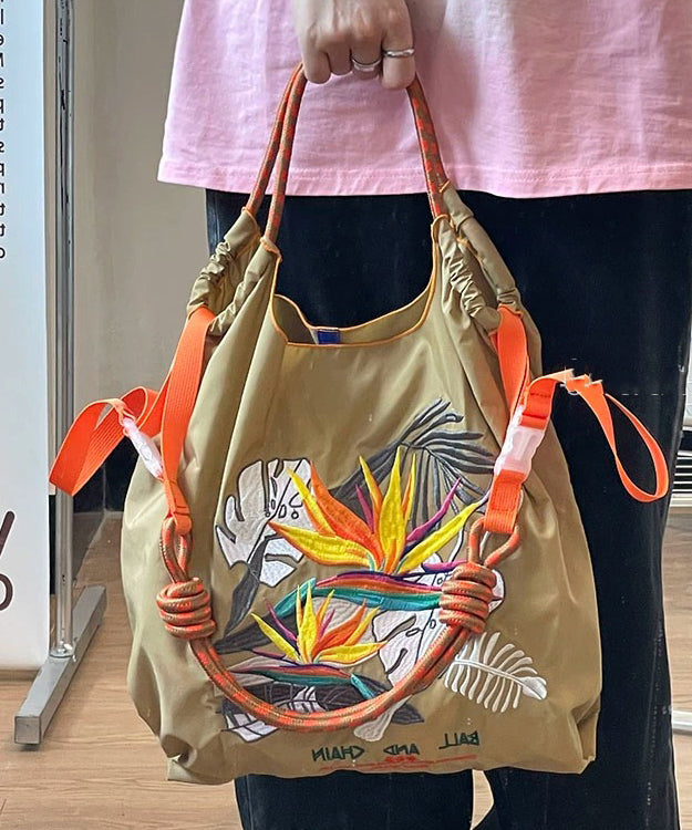 DIY Khaki Embroideried Solid Durable Nylon Shopping Bag