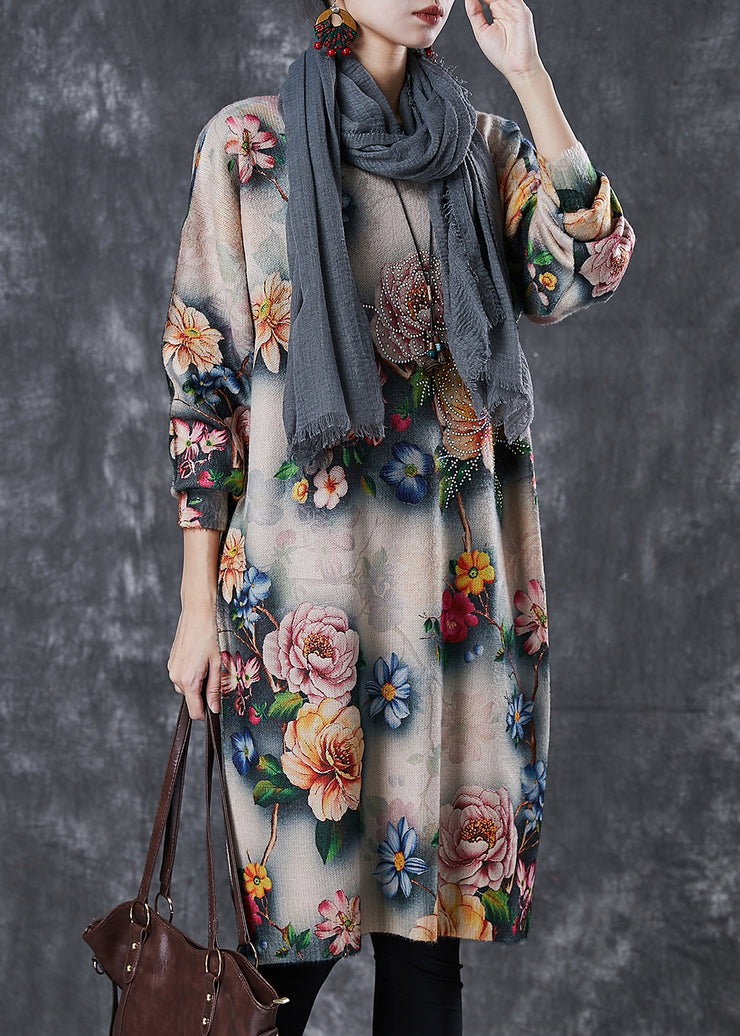 DIY Khaki Oversized Floral Knit Maxi Dresses Spring