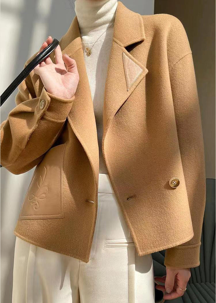 DIY Khaki Peter Pan Collar Patchwork Woolen Coats Fall